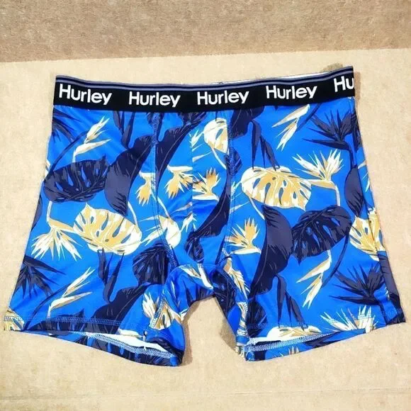 Hurley Men's Blue Tropical Print Boxer Briefs #J