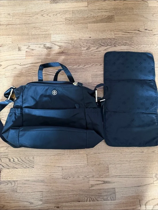 Used Tory Burch Black Nylon Duffel Bag with Logo Detail