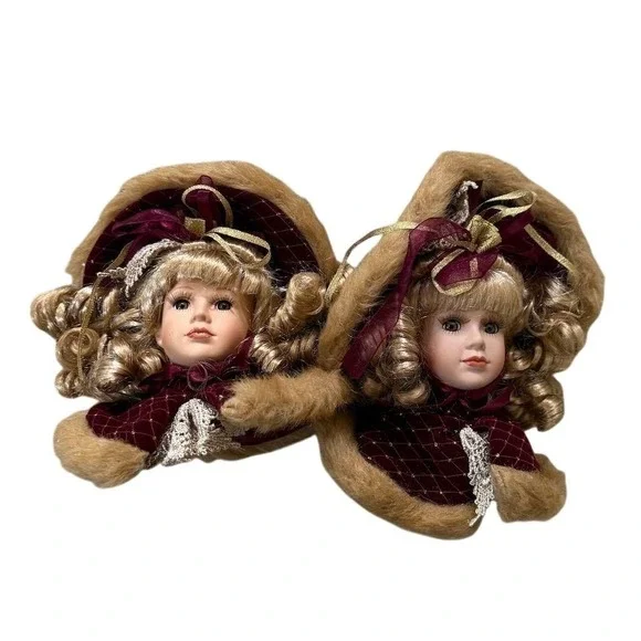 Victorian Doll Head Christmas Ornaments‎ Set of 2 Multicolor 12