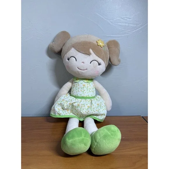 Gloveleya Baby Girl Plush Soft Doll Green Flower Fairy Dress 16''