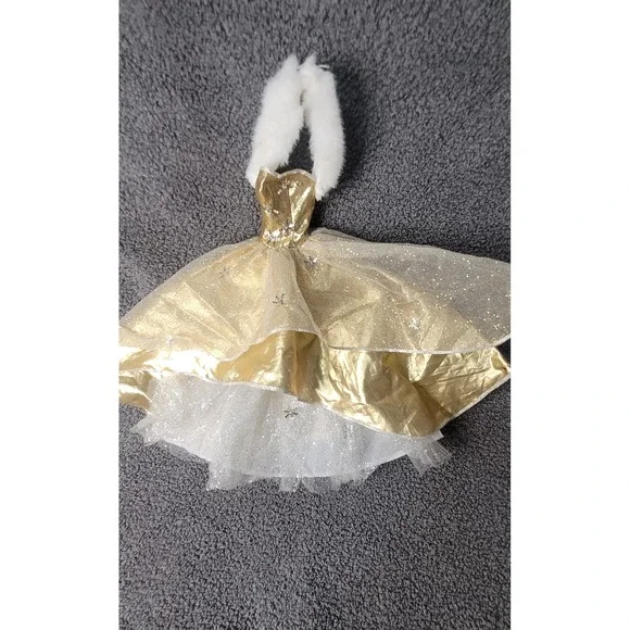 Barbie Style Gold White Tulle Ball Gown Faux Fur Stole Holiday Doll Outfit