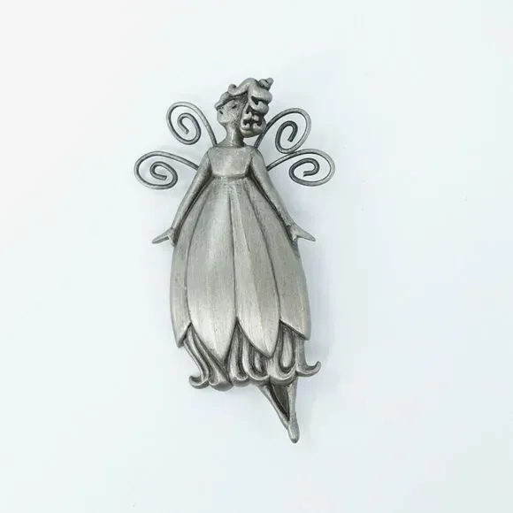 Vintage‎ Fairy Brooch HMK Hallmark Pewter Whimsical Ethereal Mystical Goblincore