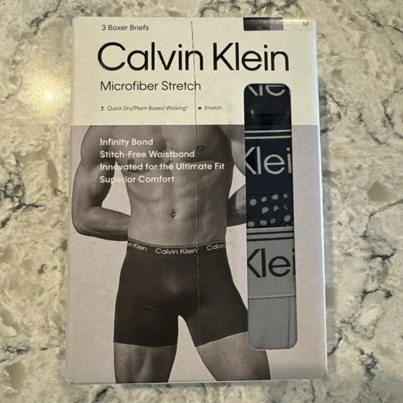Calvin Klein Boxer Briefs Mens M Microfiber Stretch 3 Pack Polka Dot Multicolor
