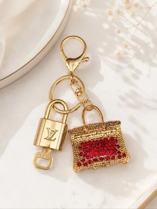 Authentic Louis Vuitton Padlock & Key Gold ✨Unbranded Bag Charm Keychain