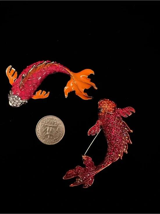 Decorative Koi Fish Red & Orange extra large brooch set of 2