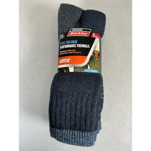 Dickies 3 Pack Navy Steel Toe Crew Performance Thermal Socks Heavy Weight‎ 6-12