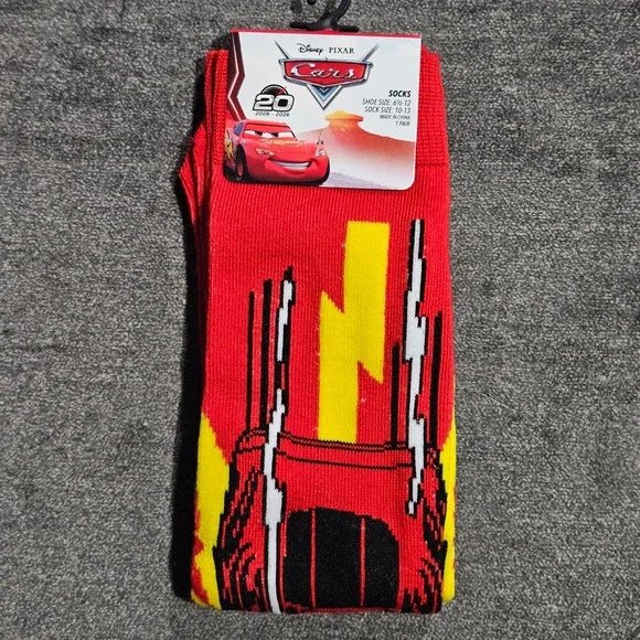 Disney Pixar Cars Lightning McQueen Red Crew Socks Mens Size 20th Anniversary