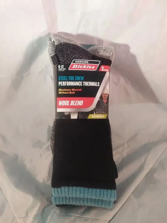 Dickies 3pr Steel Toe Blue/black Wool Blend Heavy Thermal Crew Socks SZ 6-12 NWT