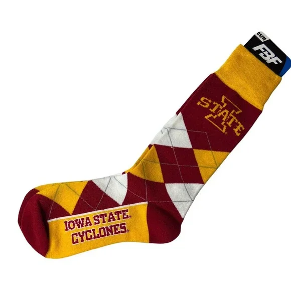 Iowa‎ State Cyclones NCAA Argyle Mens Dress Socks Team Colors OSFM New