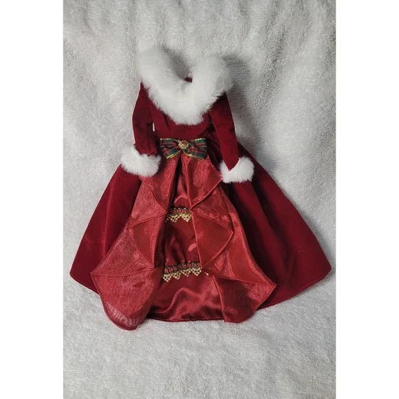 Burgundy Velvet Holiday Doll Gown Faux Fur Trim Victorian Christmas Dress