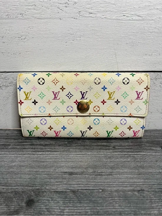 Authentic Louis Vuitton Murakami White Multicolor Monogram Canvas Sarah Wallet