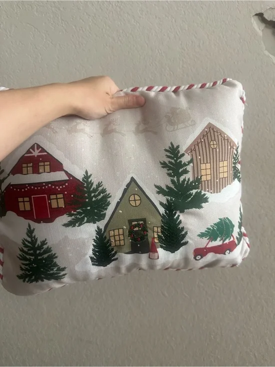 Holiday Velvet Red Decorative Pillow with Twisted White Trim