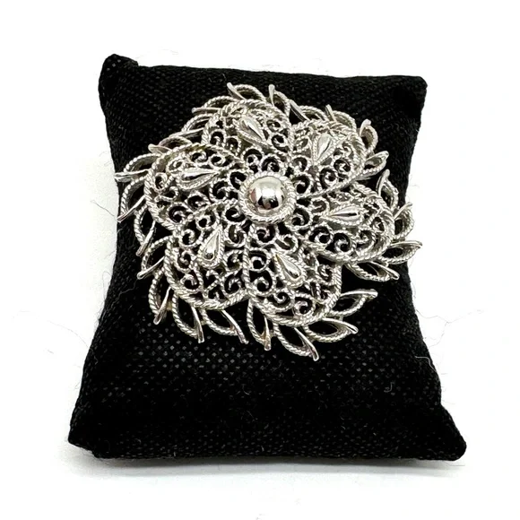 Trifari Silvertone Floral Filigree Brooch