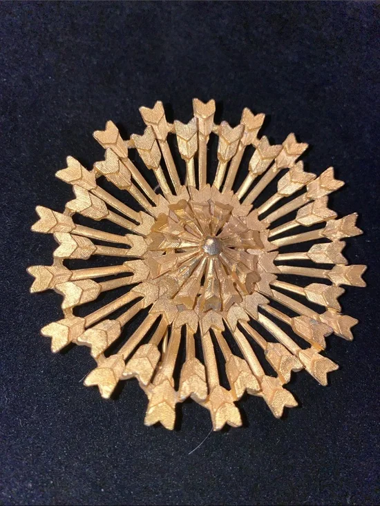 Gold tone Sunburst Arrow Brooch