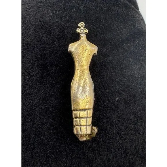 Vintage Gold Tone Petite Dress Form Mannequin Seamstress Small Pin Brooch Unique