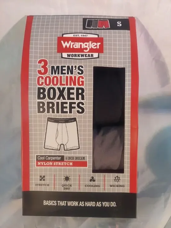 Men's Wrangler Workwear Boxer Briefs 3 Pk. Cool Cotton 6 in. inseam Size Small