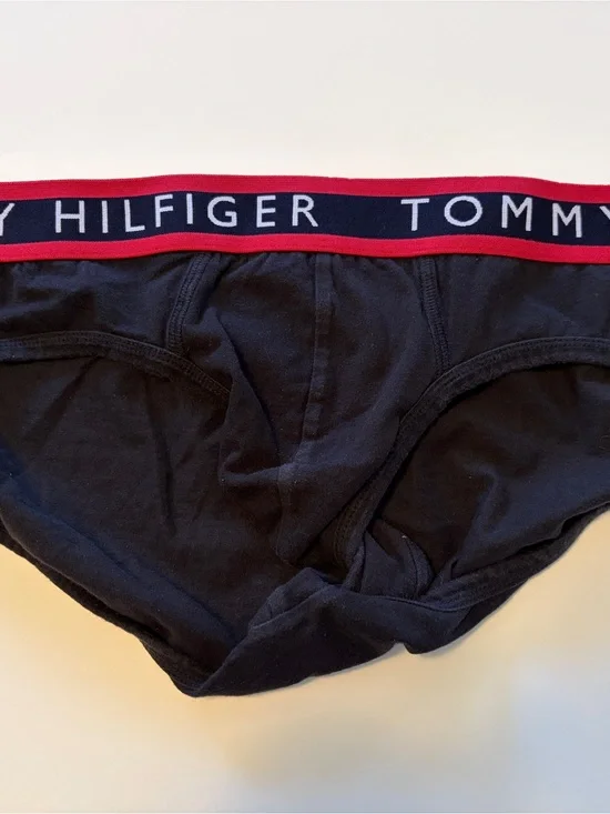 Tommy Hilfiger Men's Navy Briefs with Red-Trim Waistband and Logo