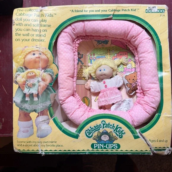 Vintage 1984 Cabbage Patch‎ Kids Pin-Ups Doll Pink Frame Coleco 3934 Wall Decor
