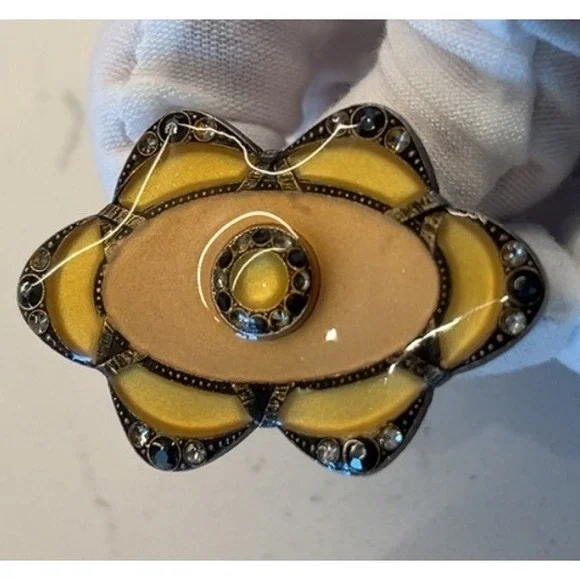 Vintage Unsigned Catherine Popesco Brooch Enamel‎ Rhinestones Yellow