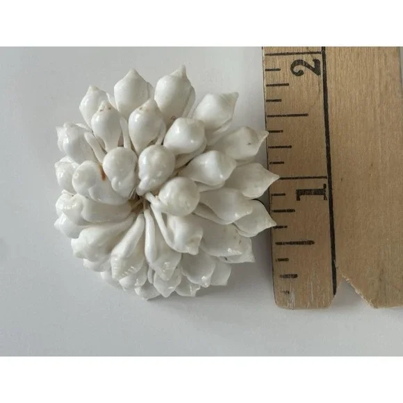 Cowrie Shell Brooch Pin Hand‎ Woven Flower Design White Straw Marshall Islands