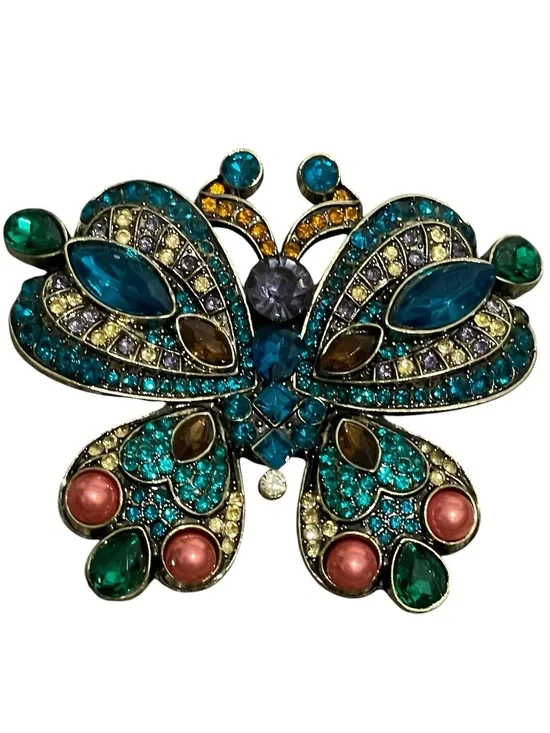 Multicolor Crystal Butterfly Brooch – Blue & Teal Accent