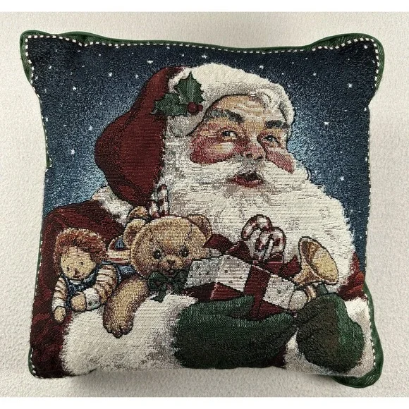 Vintage Tapestry Christmas Throw Pillow Santa Claus 14