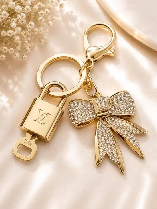 Authentic Louis Vuitton Gold Lock & Key ✨ Bag Charm Unbranded Ribbon Keychain