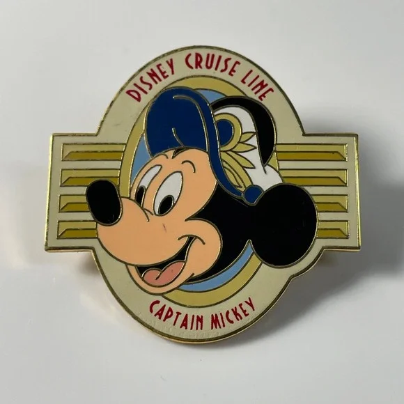 Disney Cruise Line Captain Mickey Mouse Pin Vintage Gold Tone Enamel Sailor Hat