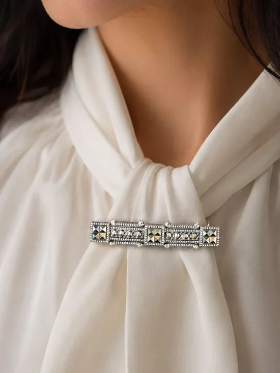 Judith Jack Sterling Silver Marcasite Bar Brooch | Vintage Art Deco Style Pin
