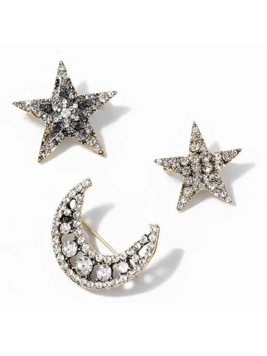 New! Gold Star Moon Brooch Pin Set NWOT (1064)