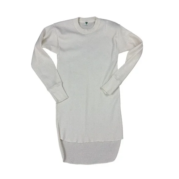 Hanes Thermal Undershirt Mens Size M White Vintage Long Fit Waffle Knit