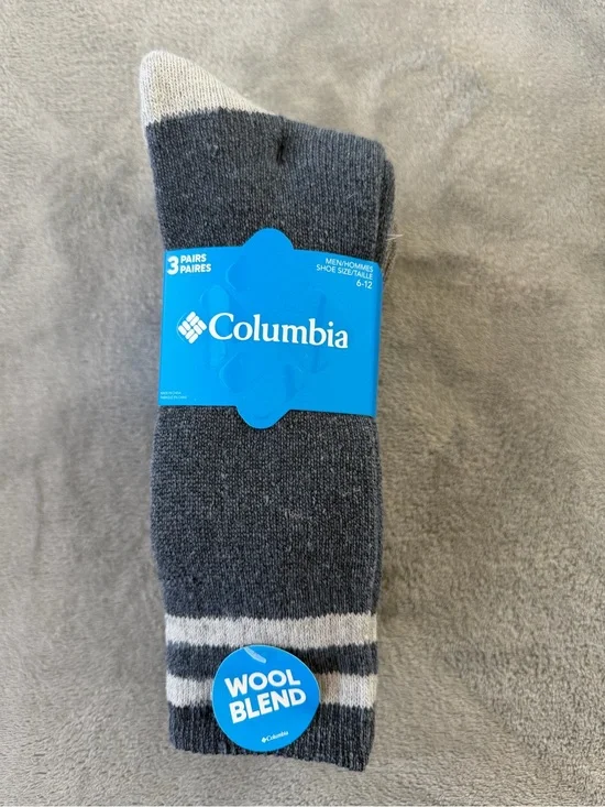 (3 Pairs) Columbia Men's Dark Gray and Light Gray Wool Blend Crew Socks