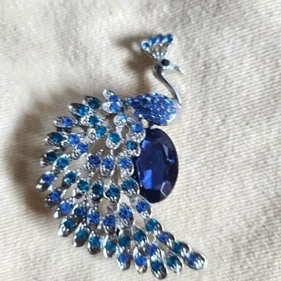 Elegant Blue Peacock Brooch