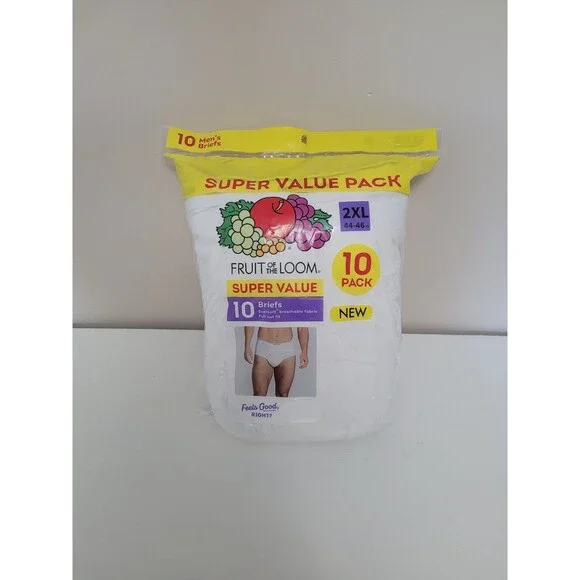 Fruit of the Loom Men's White Briefs 10 Pack 2XL NEW