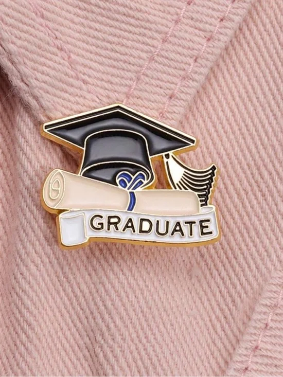 Graduate Cap & Diploma Enamel Brooch