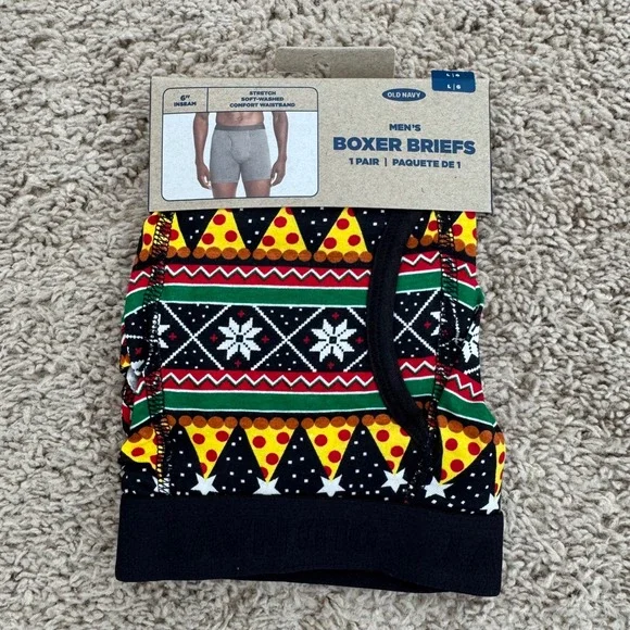 Old Navy‎ Boxers Mens L Pizza Holiday Print Stretch Comfort Waistband 6