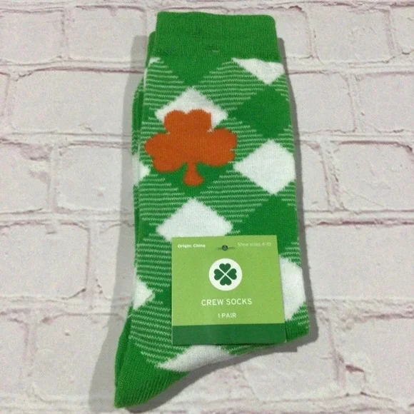 St. Patrick’s Day Green and Orange Shamrock Crew Socks - NWT
