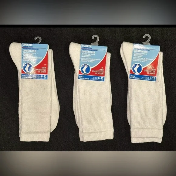3 PAIRS MENS DIABETIC CREW SOCKS DIABETES COMFORT CUSHIONED SOLE 6-12 WHI…