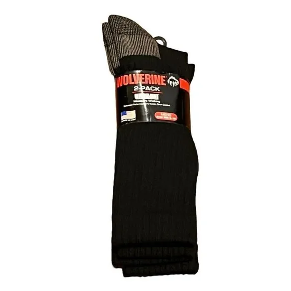 Wolverine Men’s Ultra-Dri Black Mid Calf Socks, 2‎ Pairs, NWT