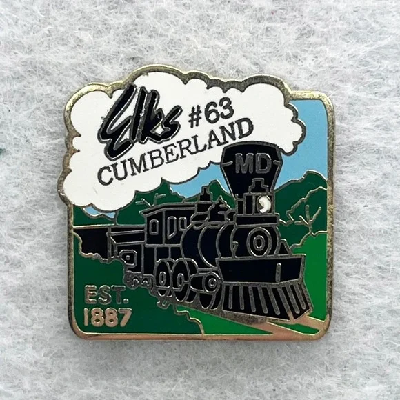 🔮 5/$25 Vintage Elks #63 Cumberland Maryland‎ Train Pin