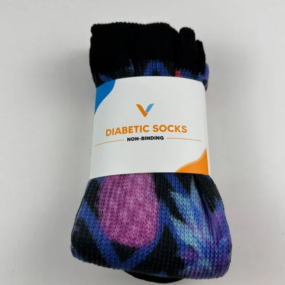 Viasox Diabetic Socks Unisex Large Black Pineapple Party NWT Non-Binding Knee