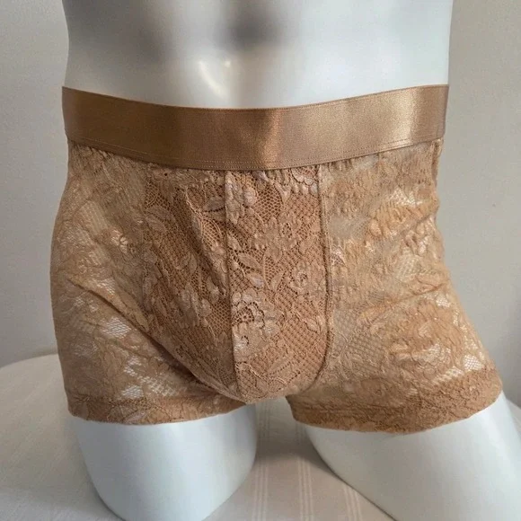 Cosabella Mens Never Say Never Lace Boxer Briefs Tan Brown Sheer Underwear