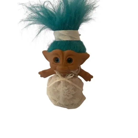 Treasure Troll Doll Turquoise Hair And Gem diamond Jewel Belly Button Vintage