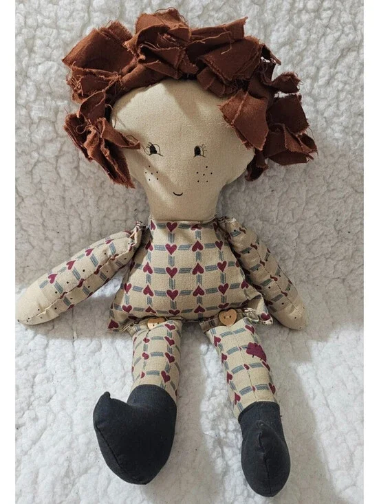 Handmade Girl Doll Plush Toy Hearts Wild Hair Buttons Moving Arms & Legs 12