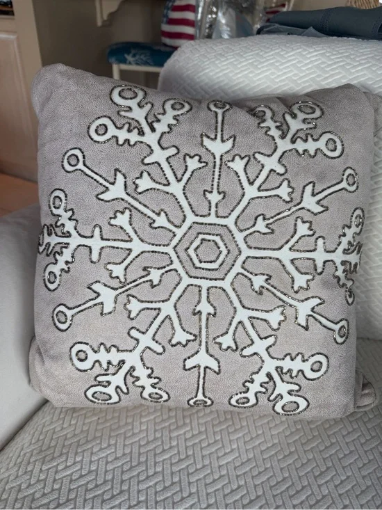 Holiday Snowflake Embroidered Decorative Pillow - Beige