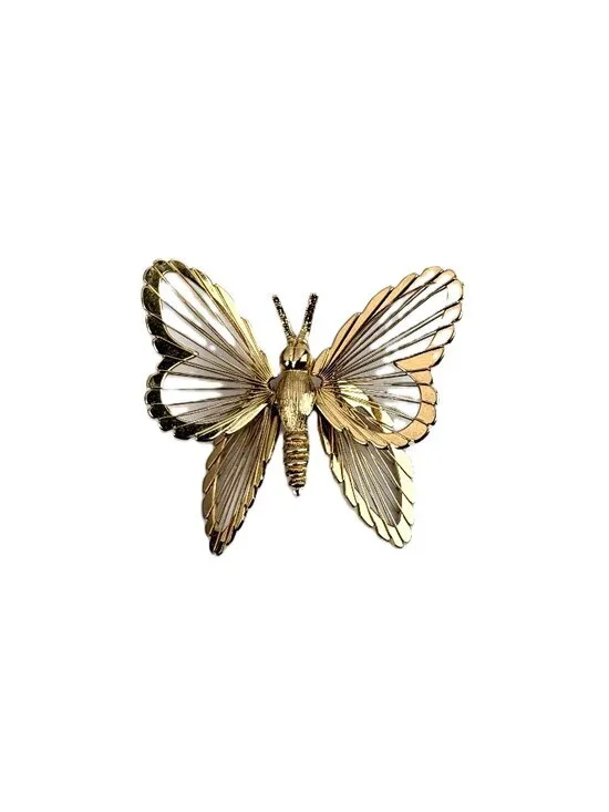Vintage Monet Spinneret Butterfly Brooch Pin Gold Tone Wire Wings 1960s Signed
