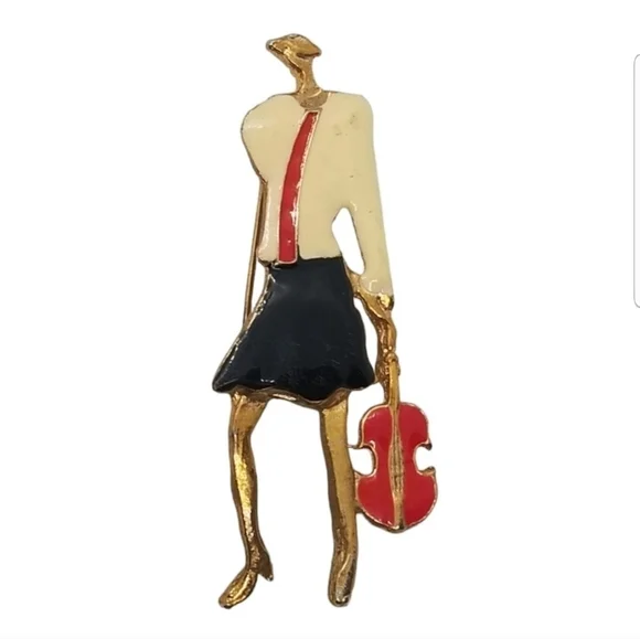 VINTAGE 80S MODERNIST  FASHIONABLE VIOLINIST LARGE BROOCH