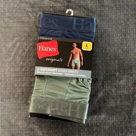 Hanes Originals SuperSoft Boxer Briefs - Navy and Olive
