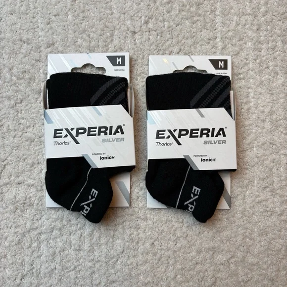 Thorlos Experia Silver Socks Unisex Med‎ Black Arch Support Cushioned Breathable