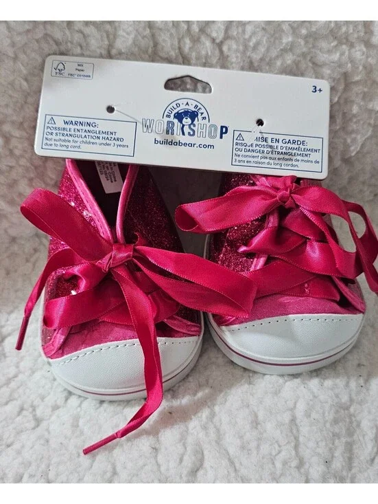 New Build A Bear Workshop Hi Top Shoes Glitter Tennies Pink Accessories Sparkle